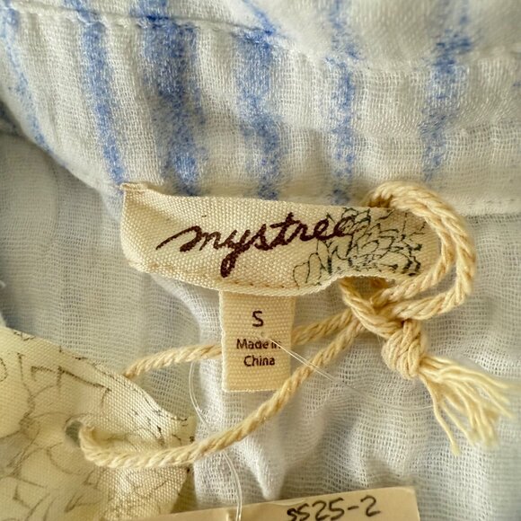 Mystree Womens Sleeveless Striped & Eyelet Maxi Dress S 100% Cotton Blue/White, - Picture 3 of 12